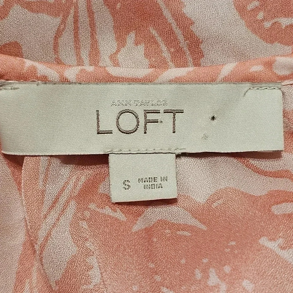 Ann Taylor LOFT Small Peach White Floral Semi Sheer Boho Prairie Cottage Blouse - Picture 4 of 7